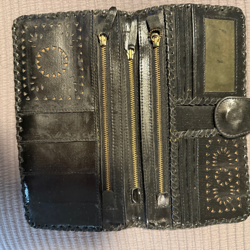 Cleobella Black Leather Wallet with Gold Zippers